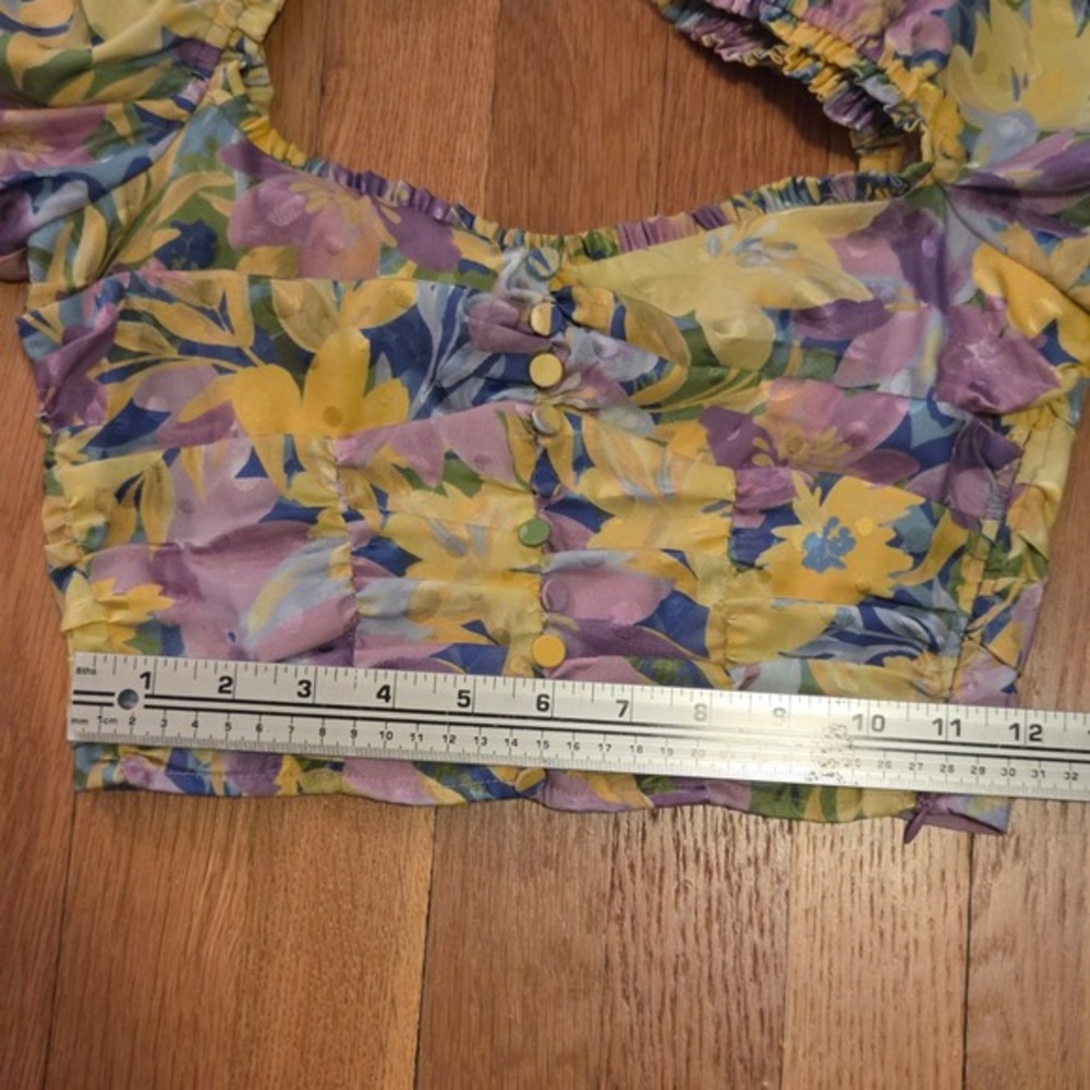 For Love & Lemons Cassia Blue Yellow Purple‎ Floral Print Cropped Top, Sz XS - Picture 10 of 12